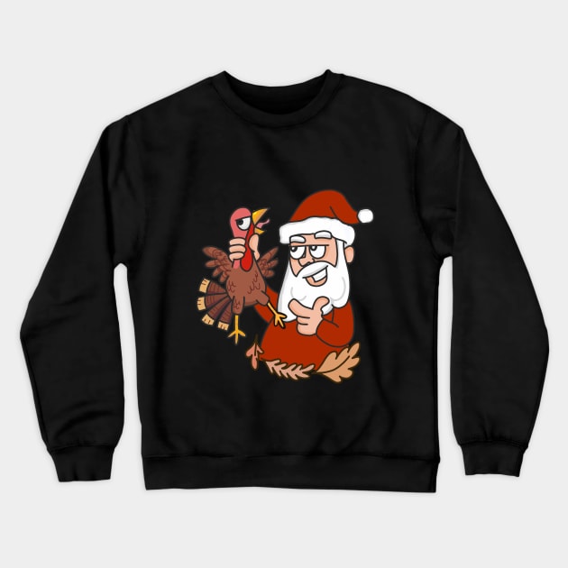 Thanksgiving Santa VS Turkey Fun Fun Crewneck Sweatshirt by alaadin